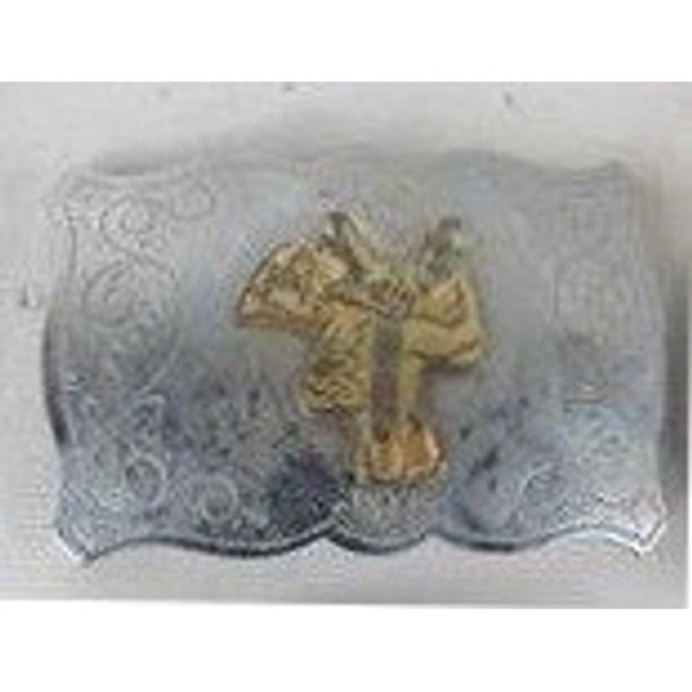 Vintage Western Belt Buckle Silver Gold Tone Raised Saddle Engraved Scalloped